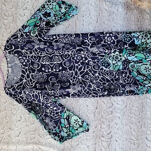 Kim Rogers Curvy Womens Navy Blue Floral Artsy Boho Midi Dress Size 1X